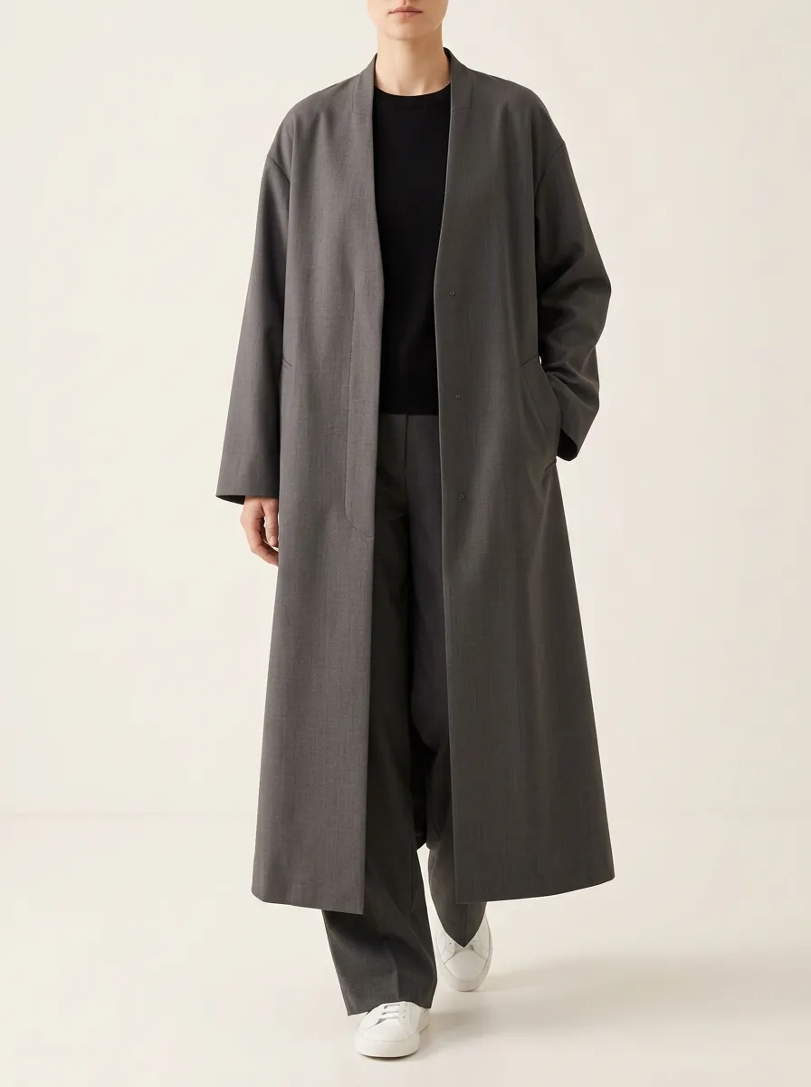 Women's Charcoal Grey Open-Front Longline Trench Coat