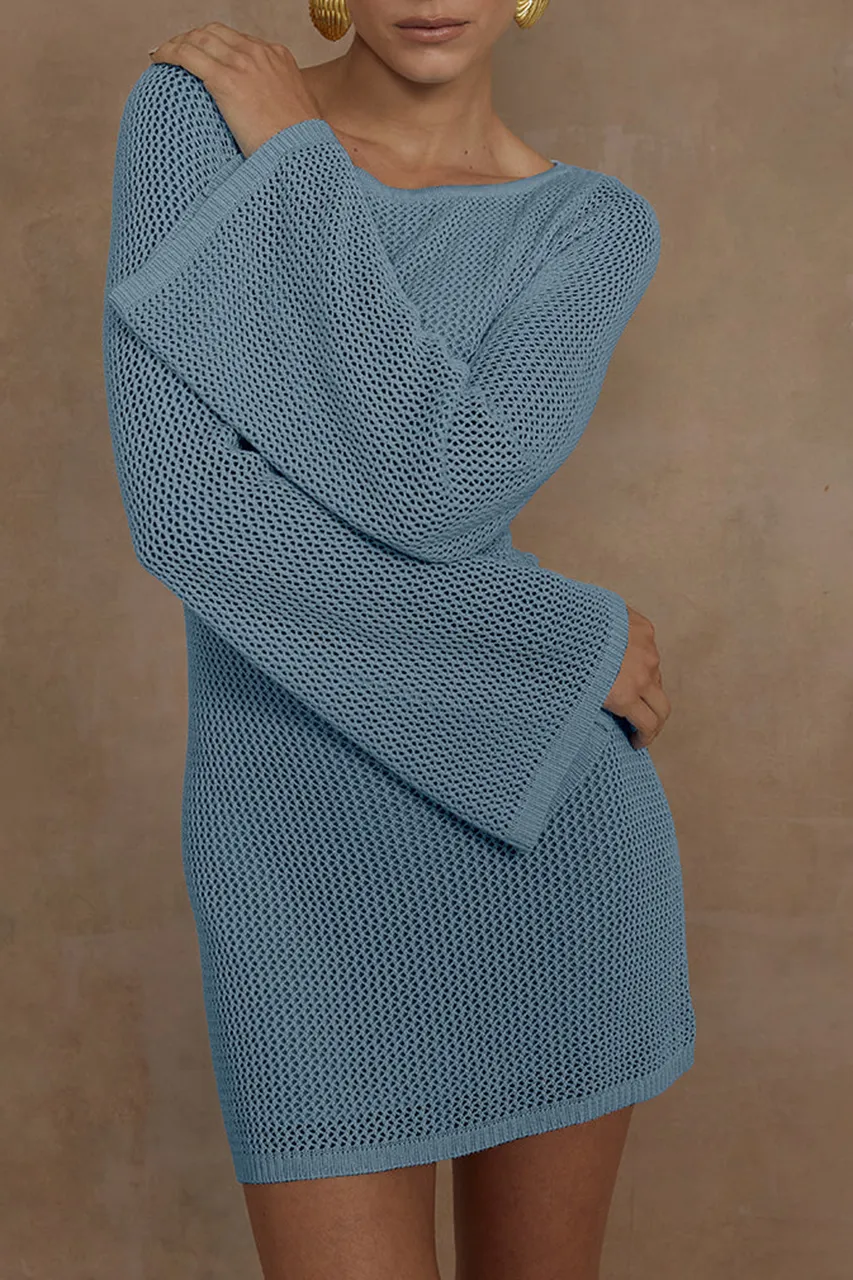 Bell Sleeves Backless Knit Mini Dress