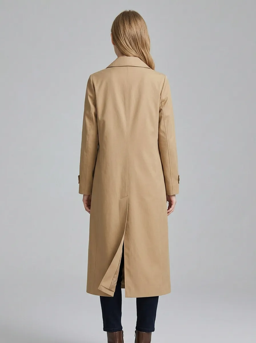Women's Classic Minimalist Beige Solid Color Long Trench Coat