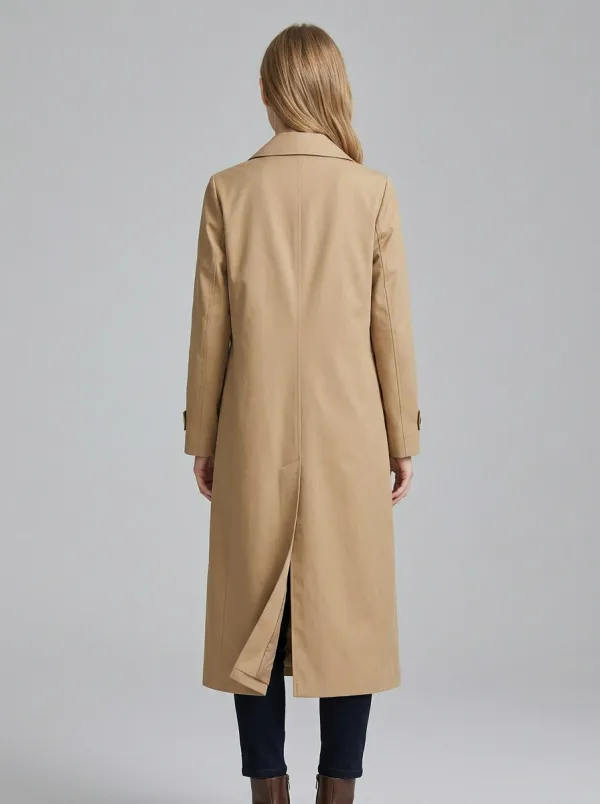 Women's Classic Minimalist Beige Solid Color Long Trench Coat
