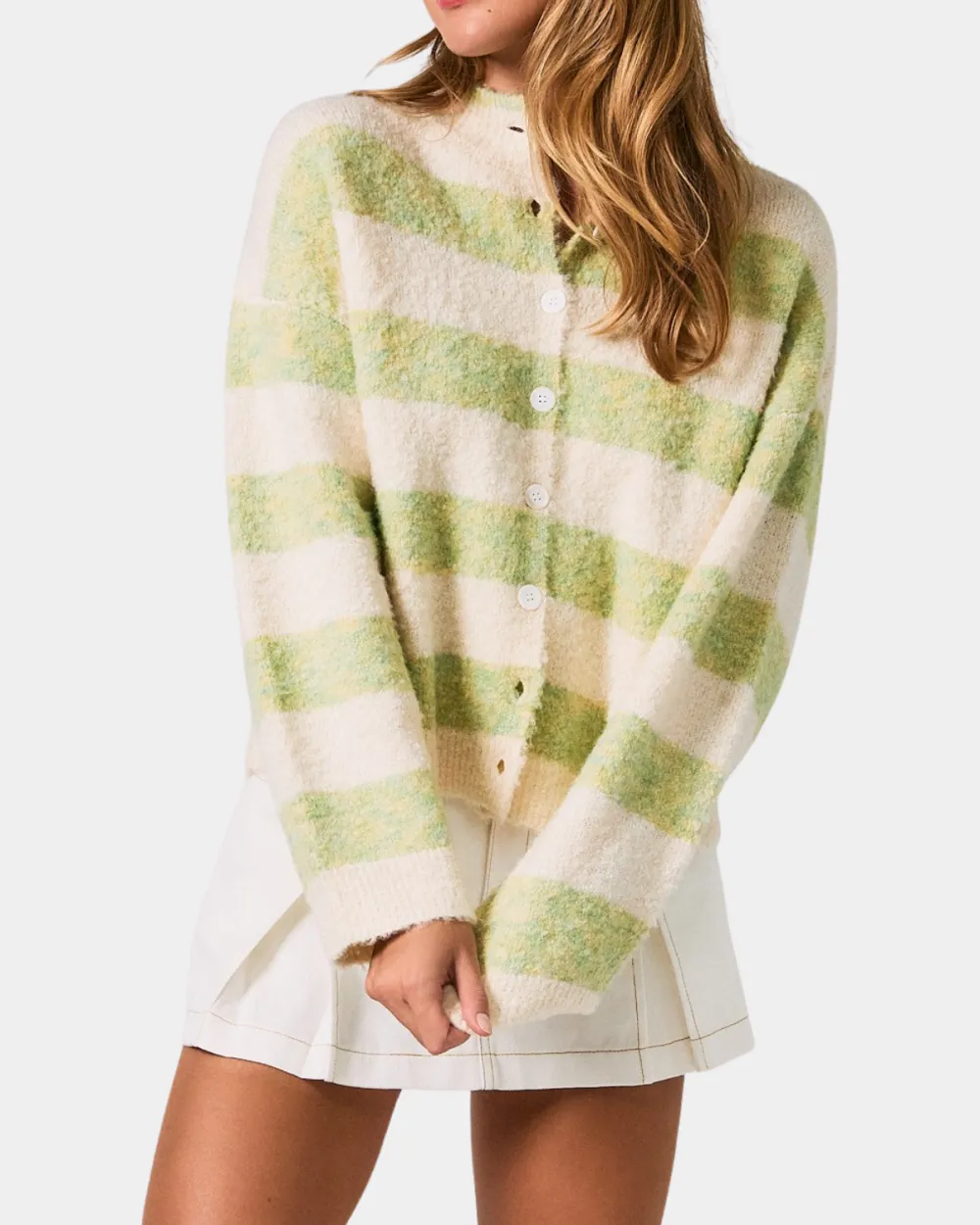 High Neck Stripe Cardigan