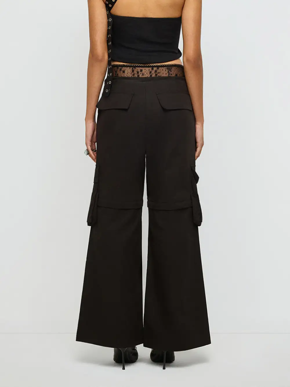 Flared Lace-Waist Cargo Pants