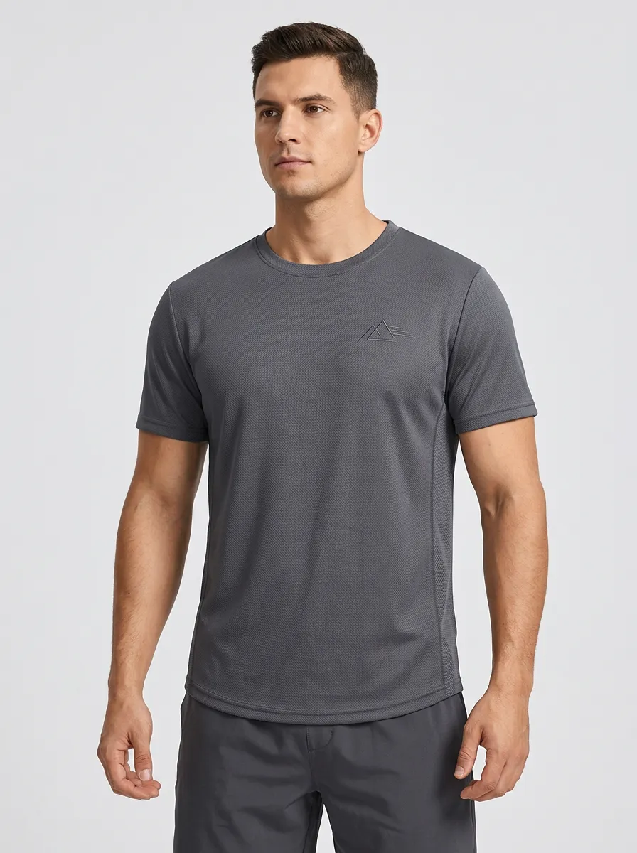 Men's Performance Mountain Athletic Textured Sport Crewneck T-Shirt