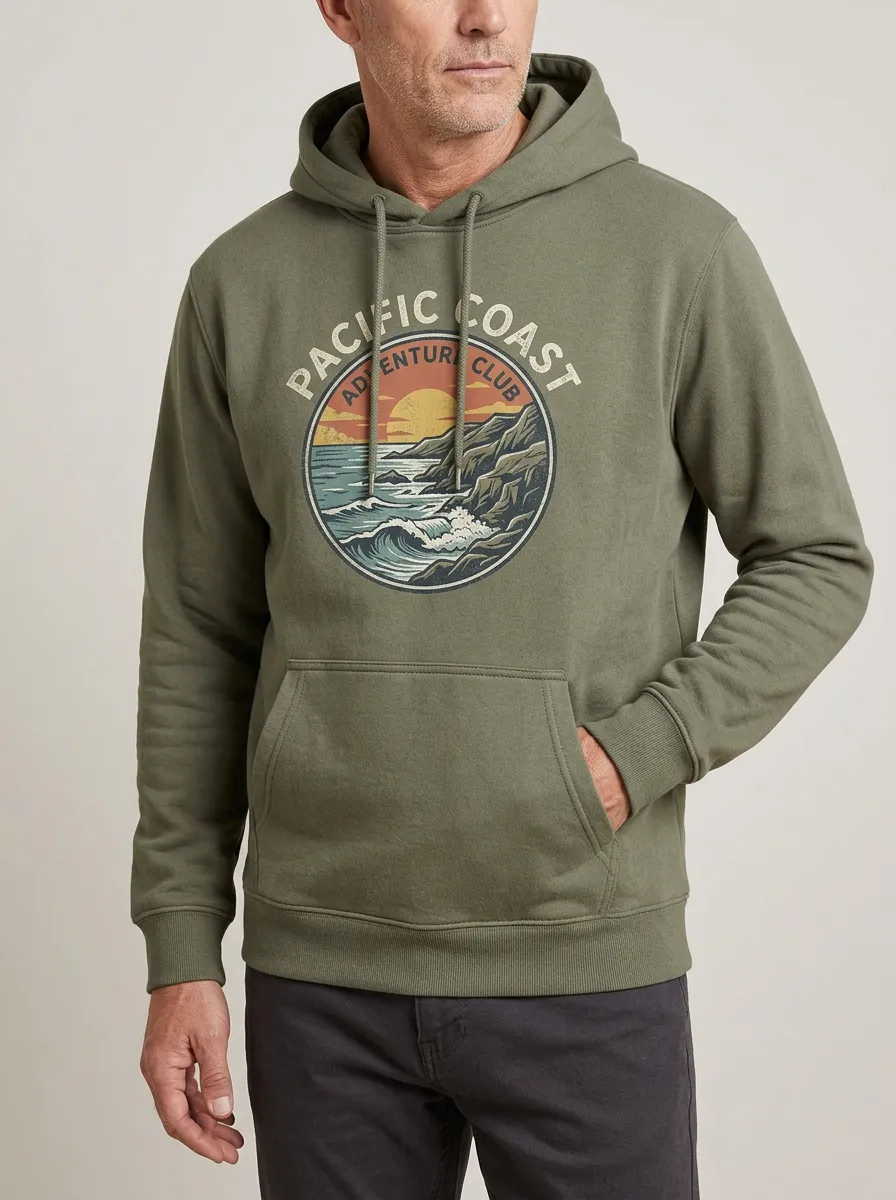 Men's Pacific Coast Adventure Ocean Sunset Graphic Hoodie