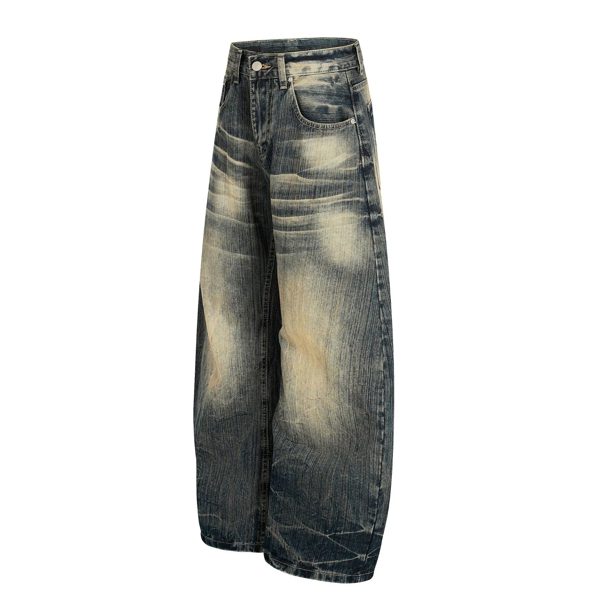 High-Street Washed Slub Slash Denim Jeans