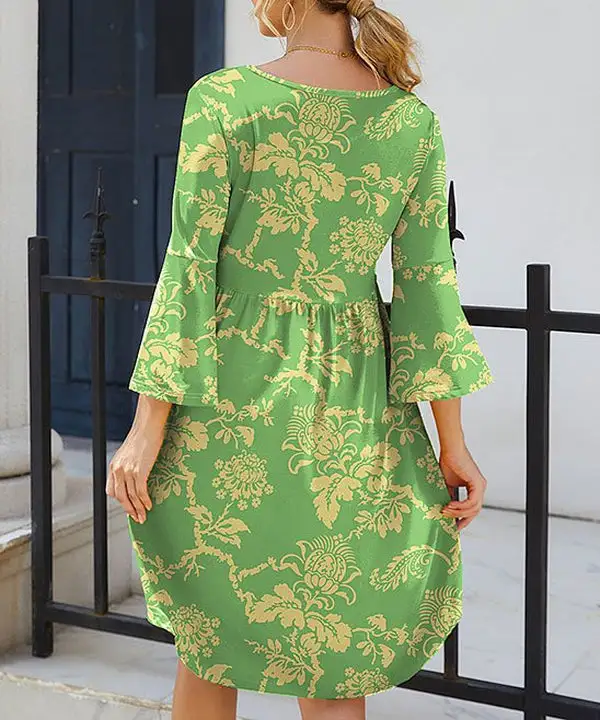 Glamorous Green Print 3/4 Sleeve Mini Dress