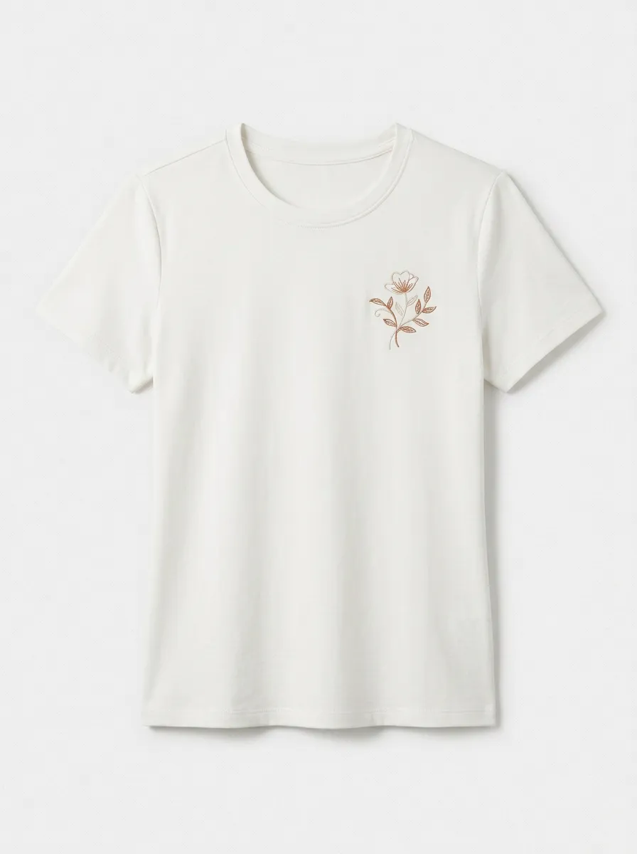 Women's Minimal Floral Embroidered Crewneck T-Shirt