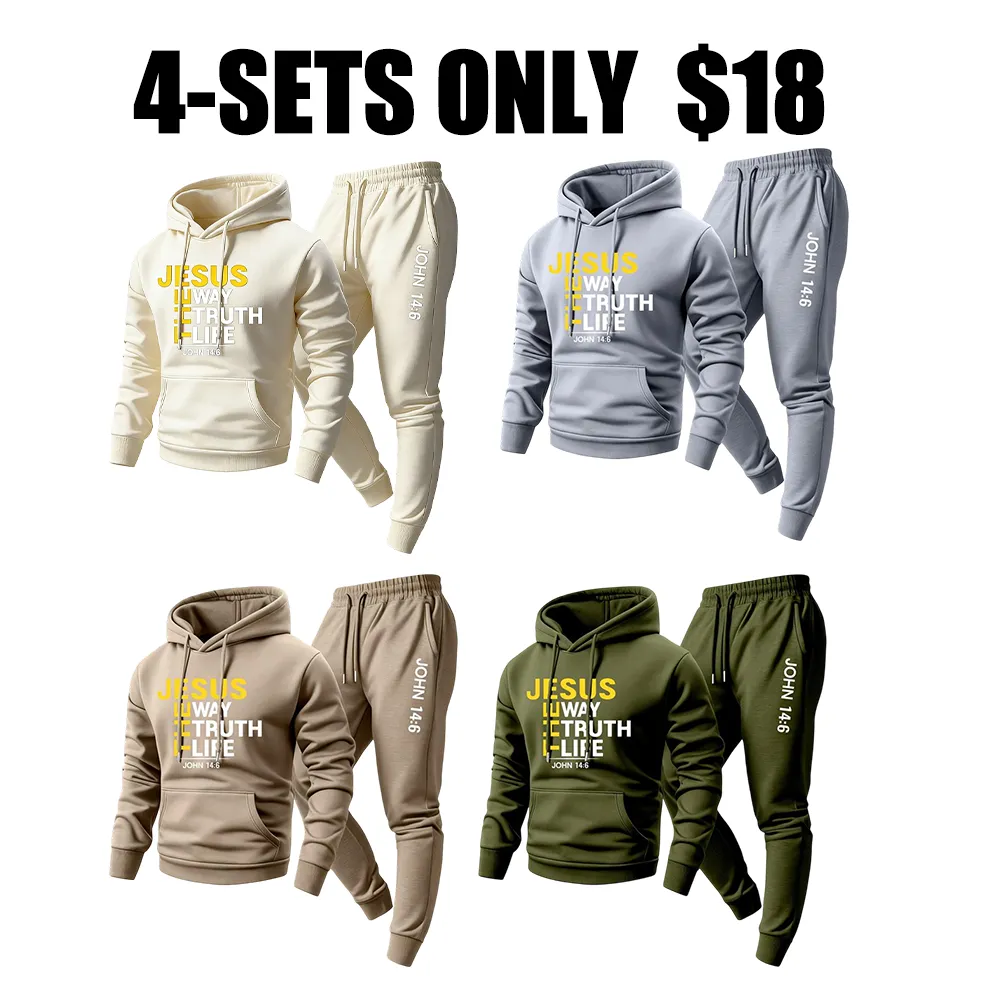 Men's Jesus Letter Printed Hoodie and Sweatpants Set