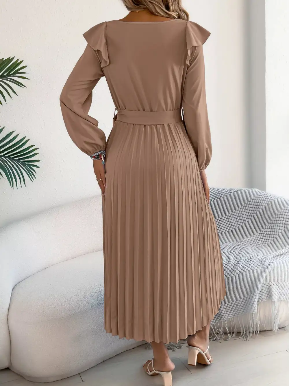 Ruffle Pleated Midi Dress