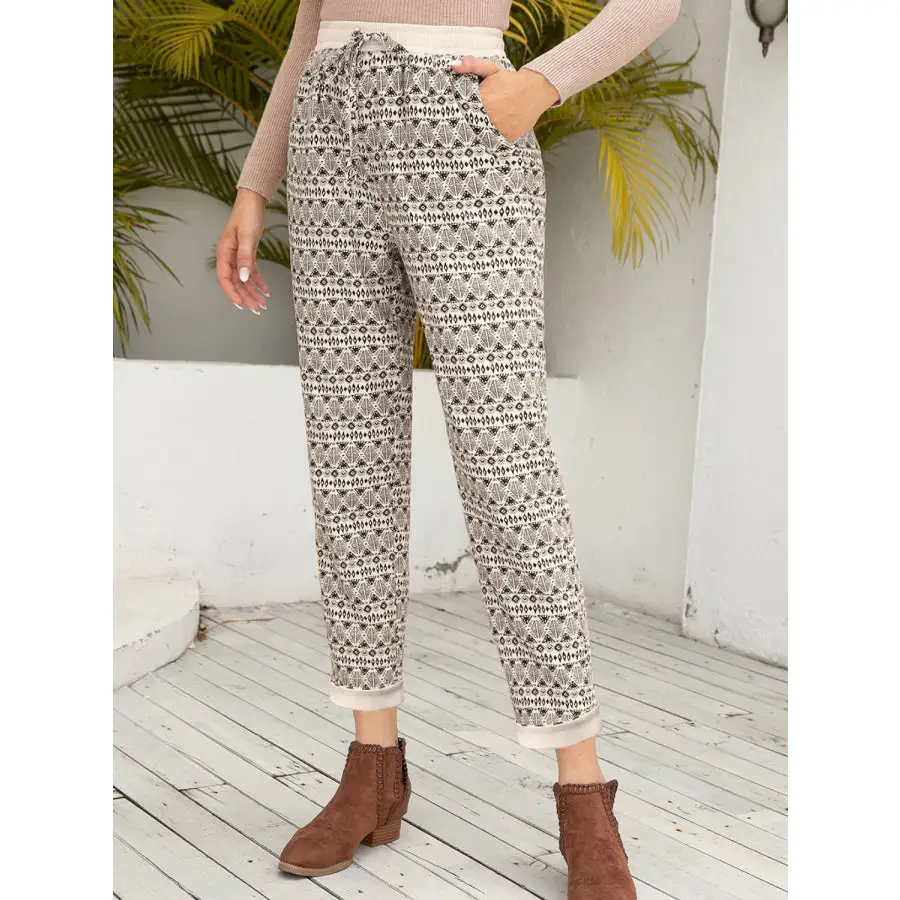 Tied Printed Pants with Pockets
