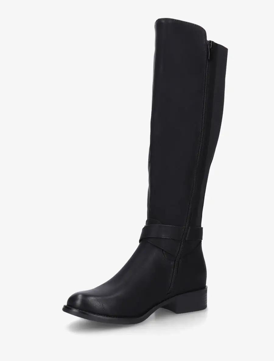 Statement Stretch Panel Strap Detail Buckle Detail Block Heel Knee High Boots