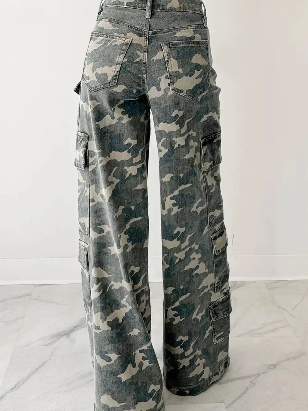 Print Wide Leg Cargo Jeans