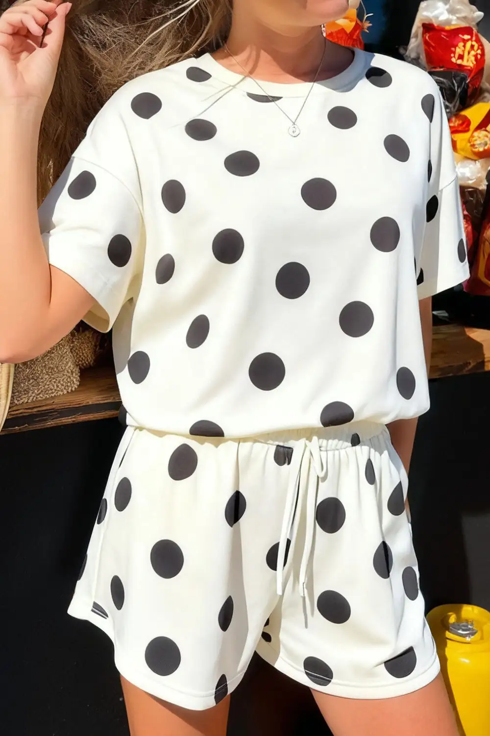 Everyday Polka Dot Relaxed Drawstring Two Piece Set