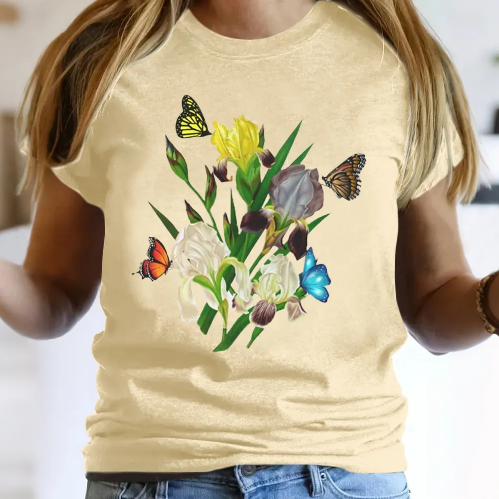 Butterfly And Iris Floral T-Shirts