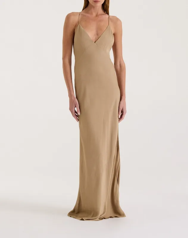 Jute Bias Cut Strappy Maxi Dress