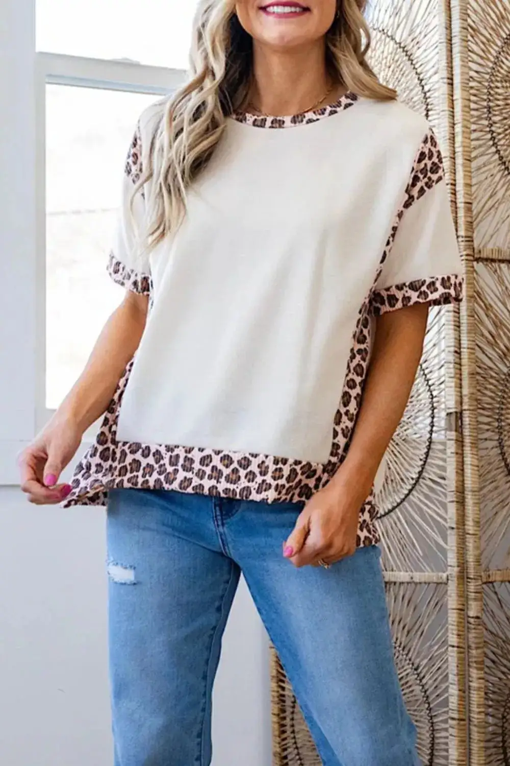 Leopard Trim Casual T Shirt