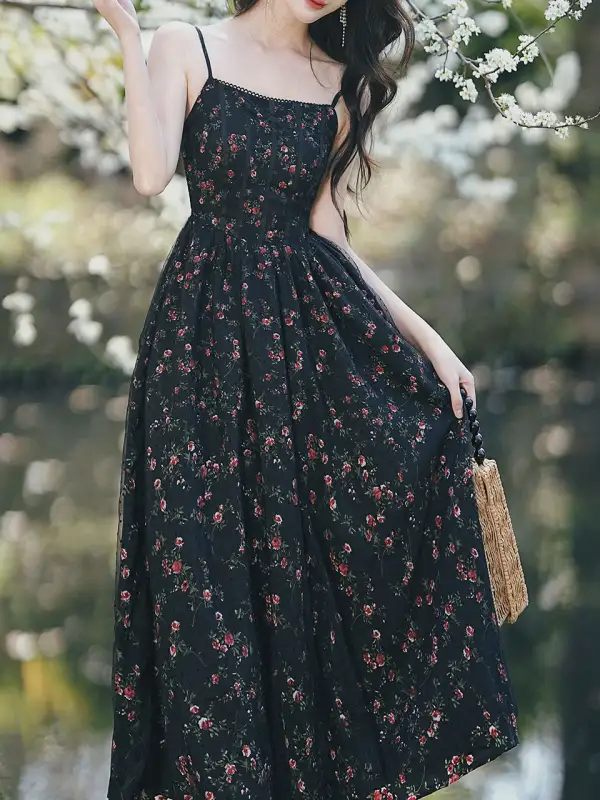 Layered Floral Chiffon Maxi Dress