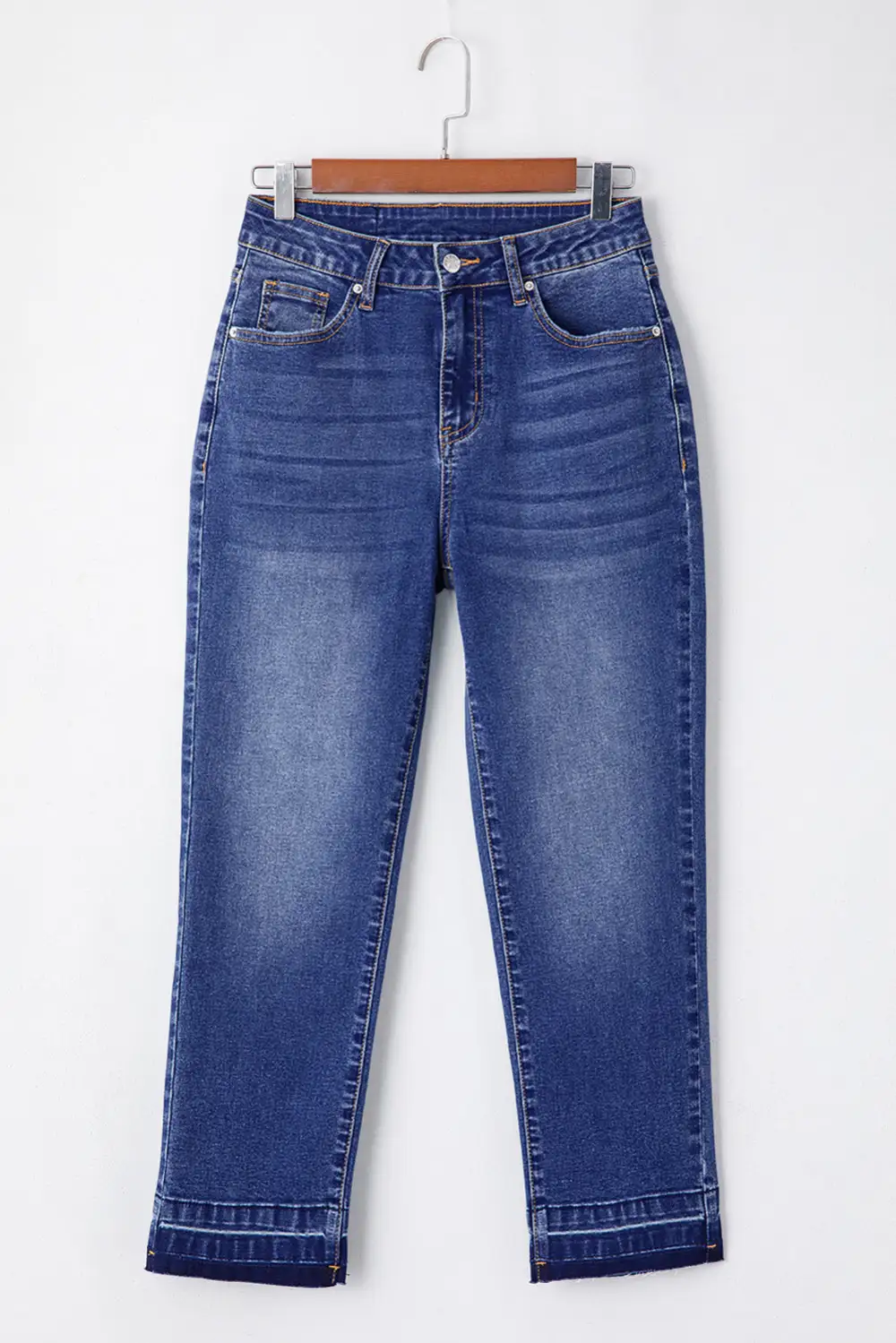 Raw Hem Cropped Whiskered Jeans