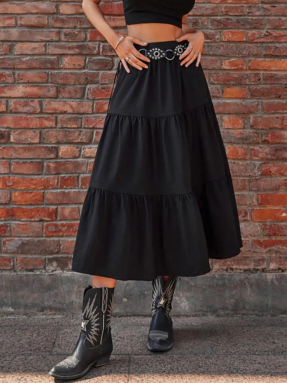Relaxed Ruched Tiered Skirt