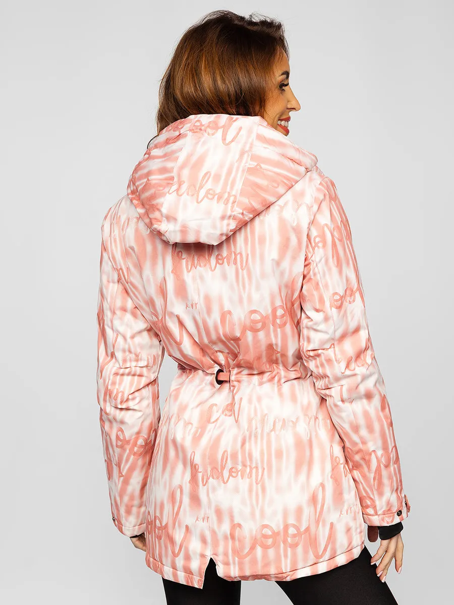 women's pink winter jacket with hood