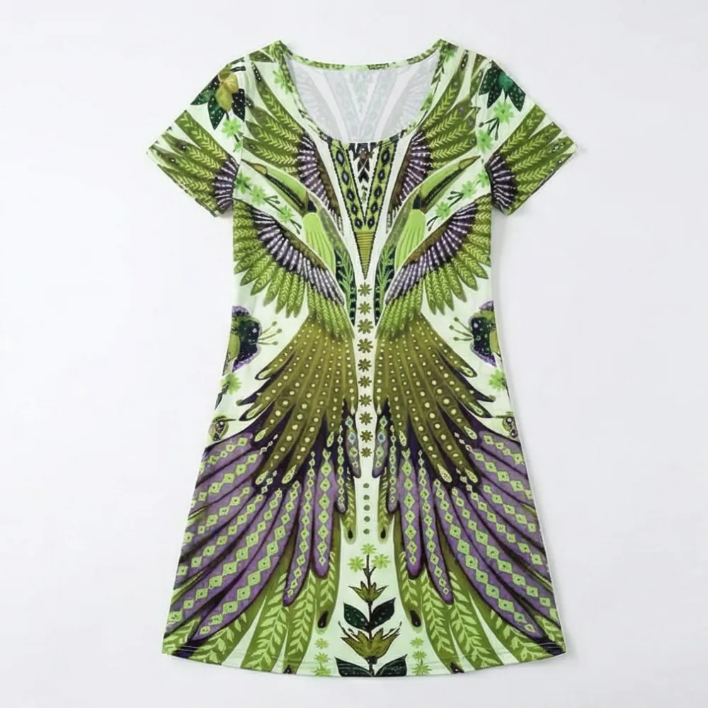Bold Peacock Wingspan Midi Dress