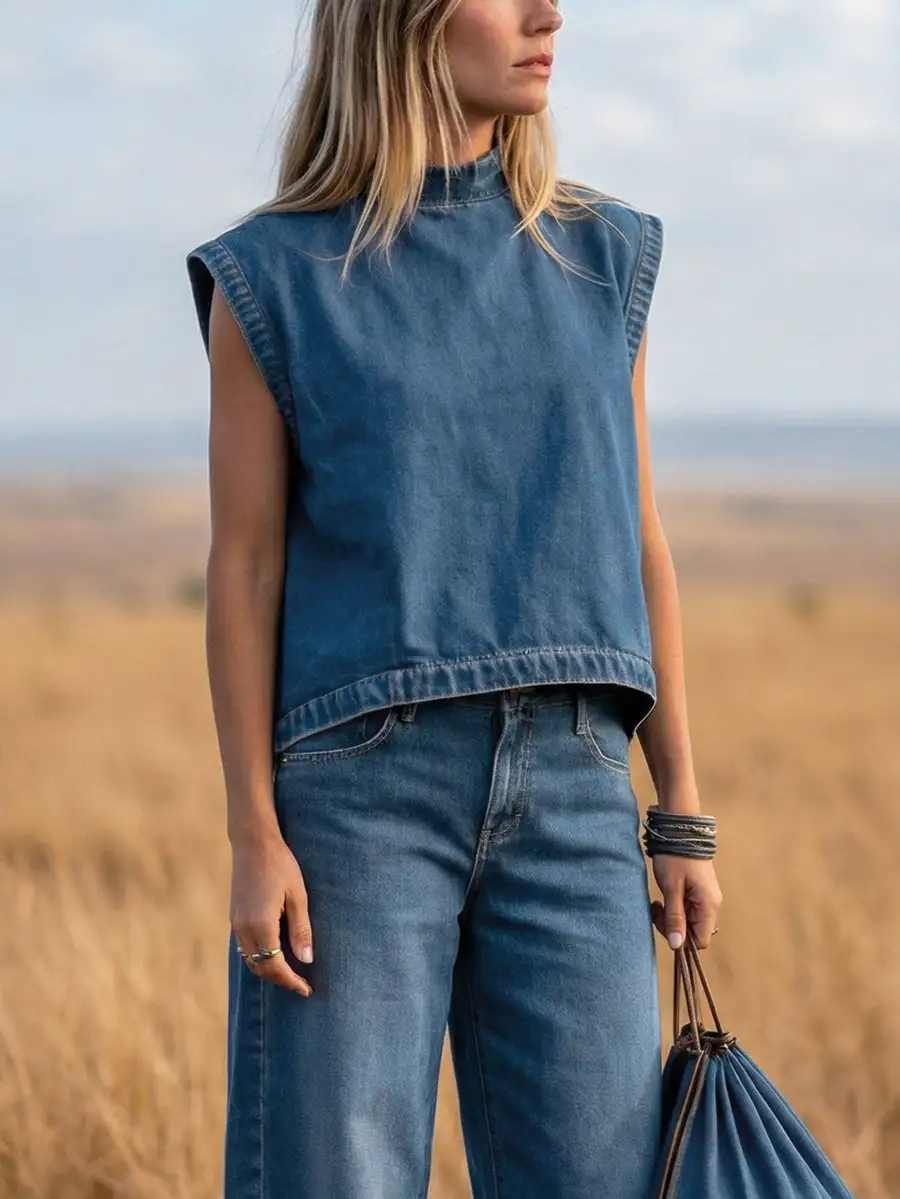 High Waist Relaxed Vest And Pants Set