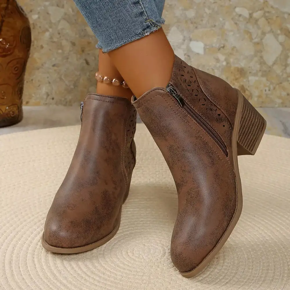 Casual Point Toe Block Heels Boots