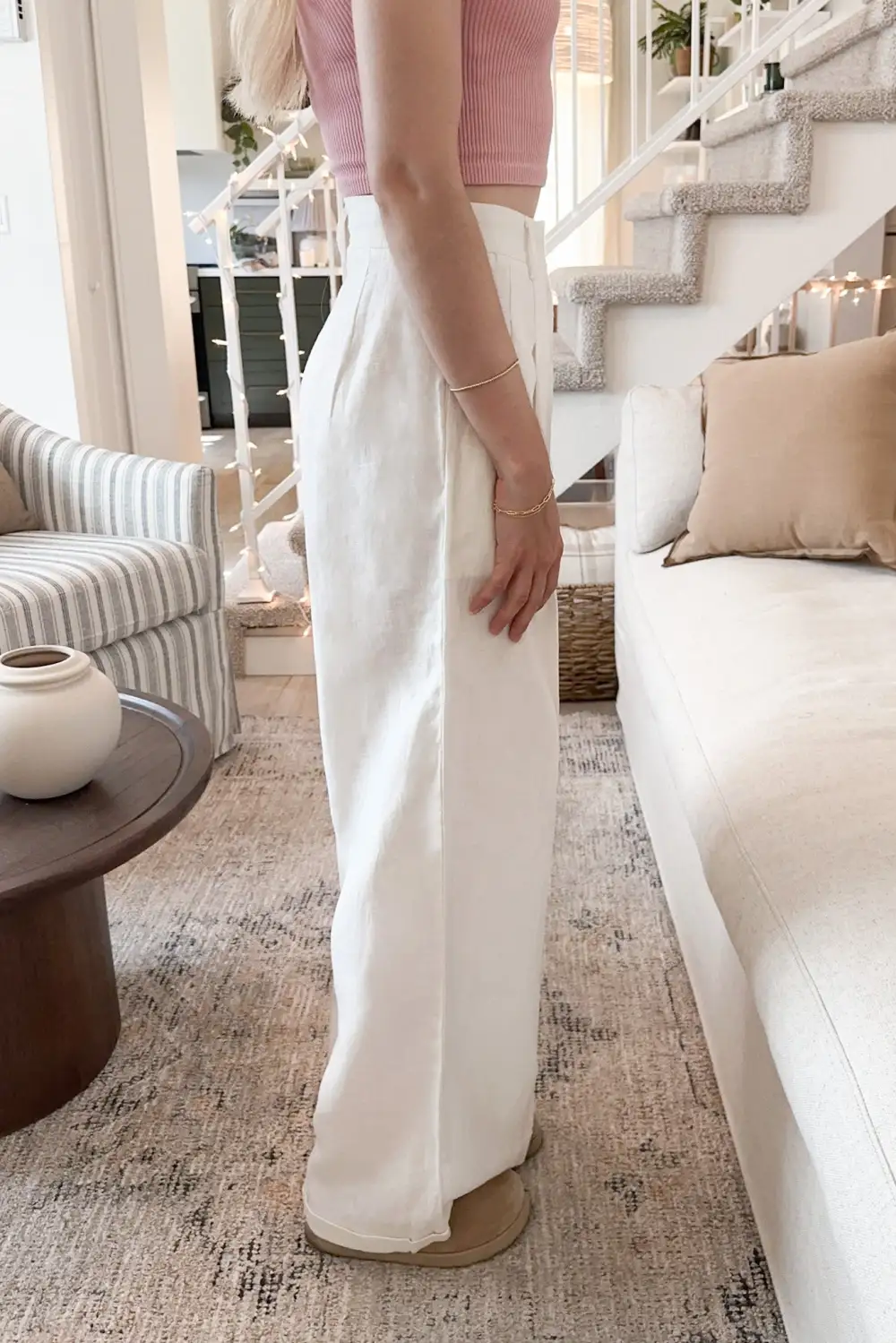 Straight Fit Soft Linen Blend Trousers