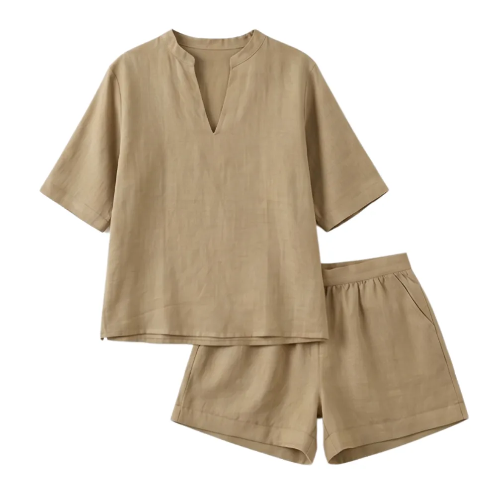 V Neck Relaxed Pants Set