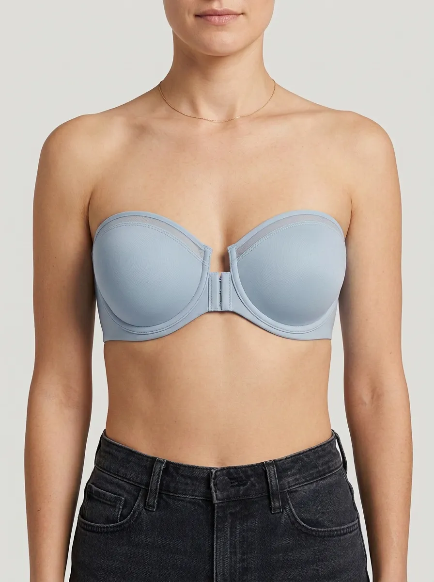 Women's Mesh-Trim Front-Closure Strapless Bra