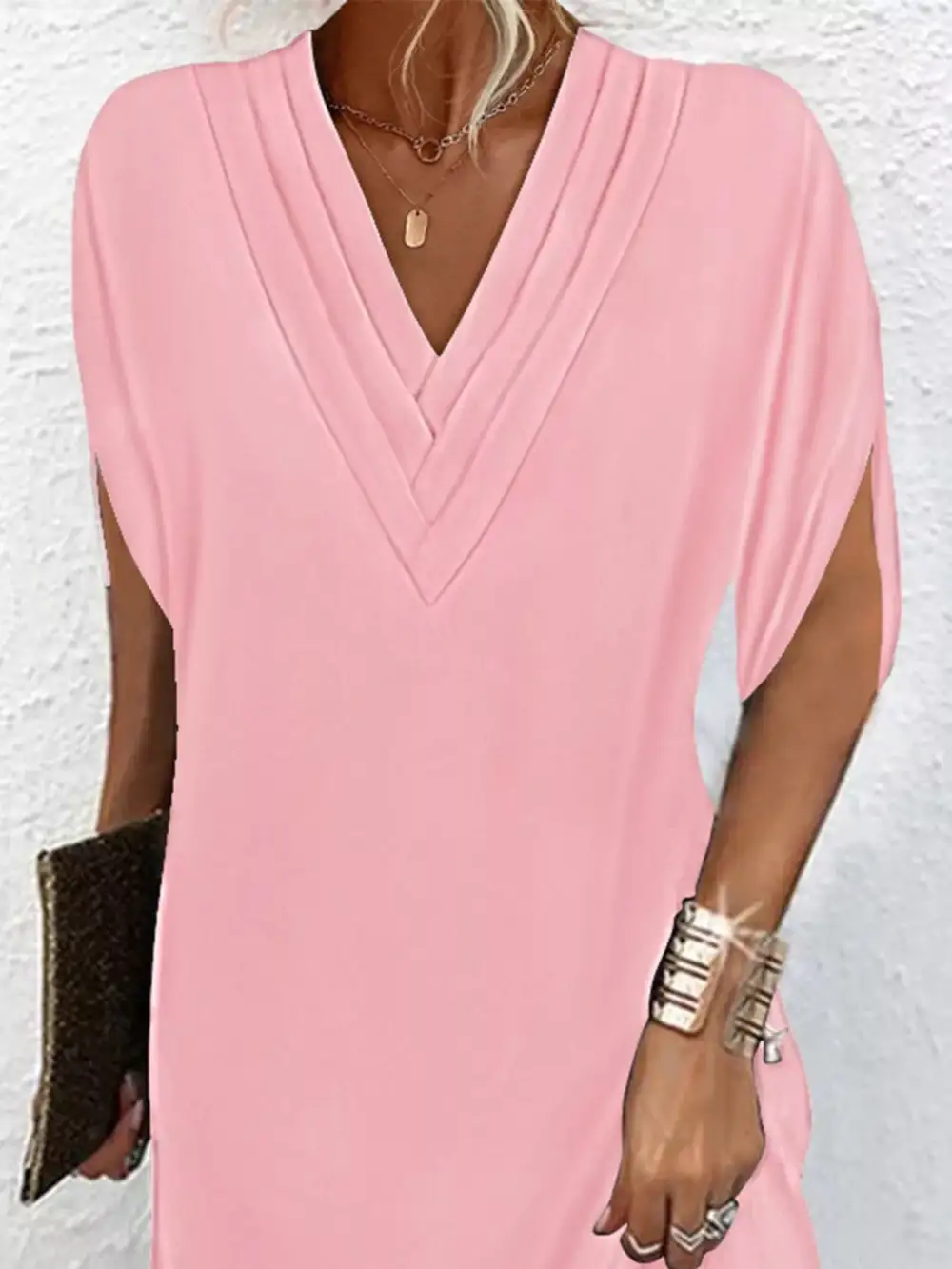 V-Neck Side Slit Mini Dress