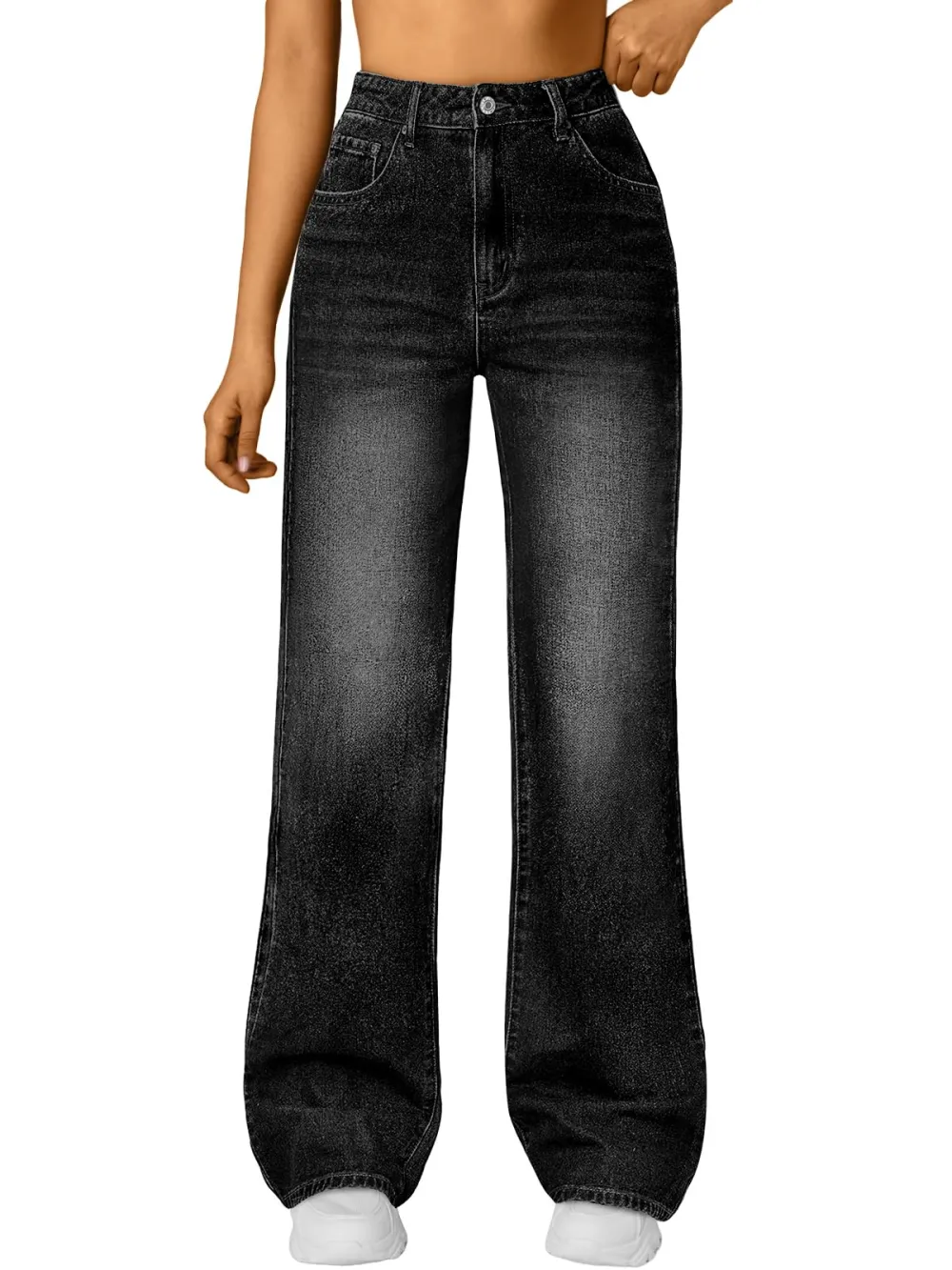 Women High Waisted Straight Leg Jeans In Black