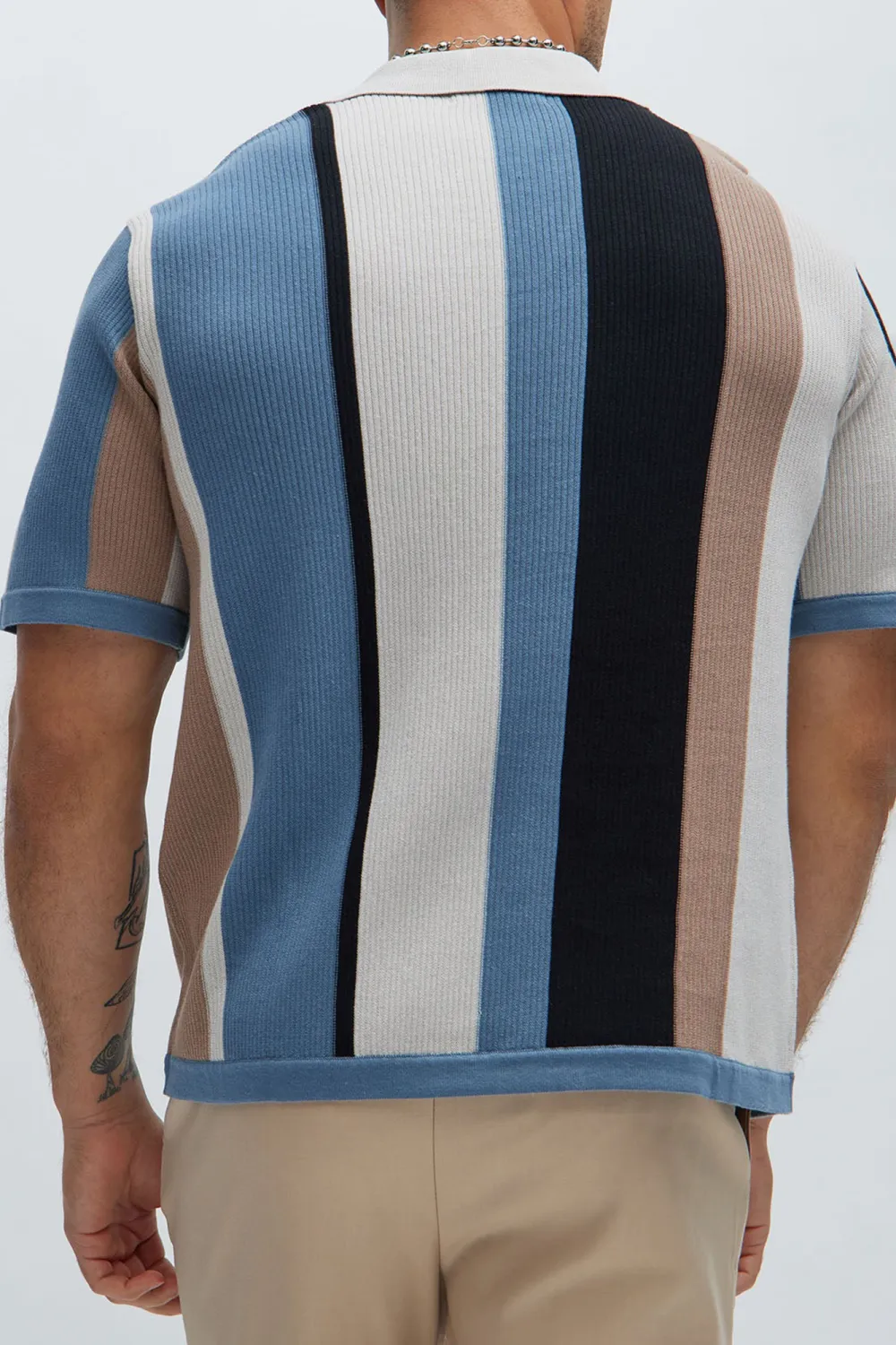 Striped Knit Short Sleeve Polo