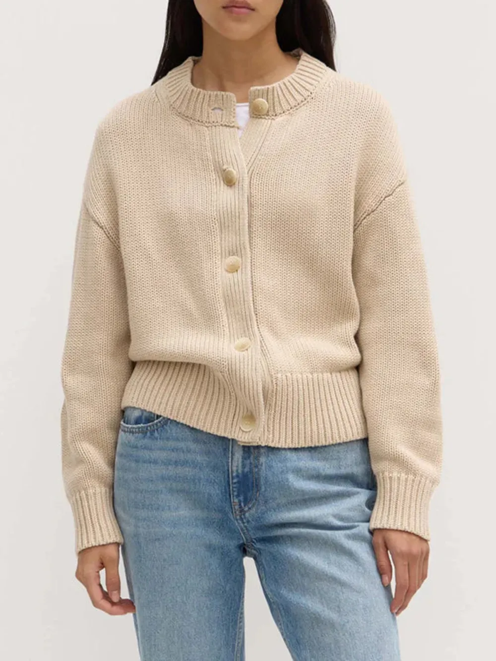 Casual Style Knit Cardigan Natural