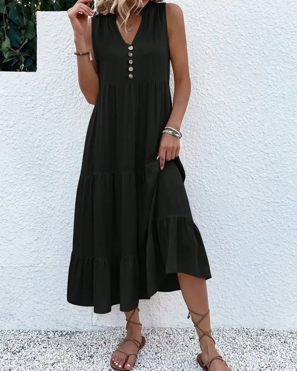 12PACK-Contrast Color Cotton And Linen Casual Dress