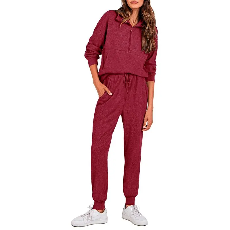Women'S 2-Piece Sweatpants Set Long Sleeve Half Zip Pullover Sweatshirt & Joggers Pants Comfy Outfits Soft Tracksuit For Yoga Gym Activewear With Front Pocket & Elastic Waistband - Sweatsuit Loose