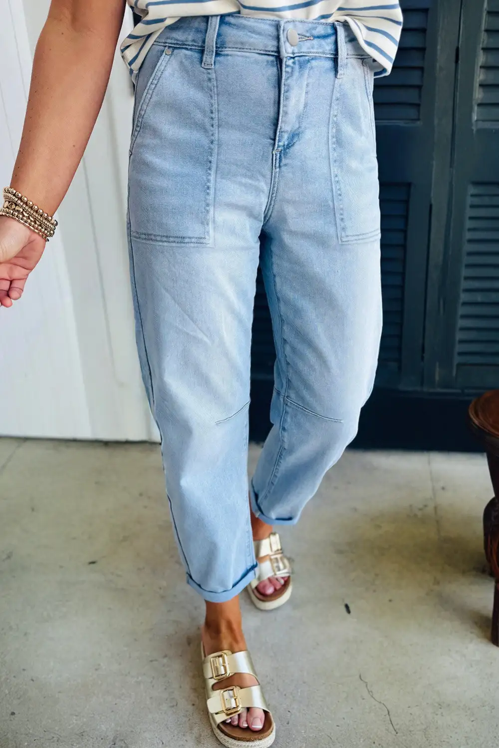 High Neck Relaxed Patch Pocket Jeans