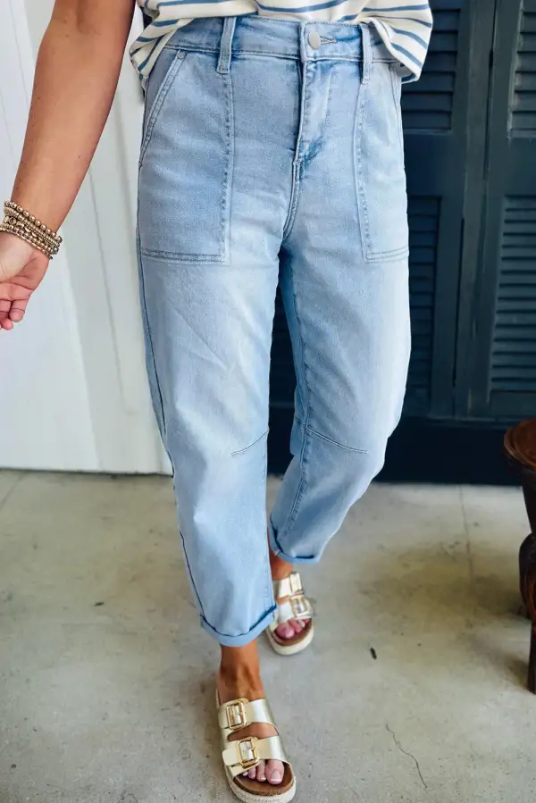 High Neck Relaxed Patch Pocket Jeans