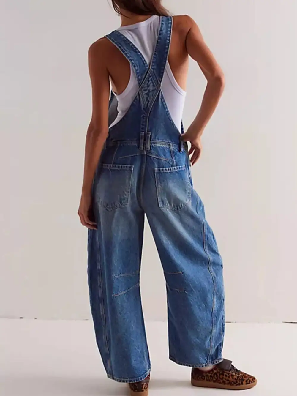 Wide Strap Wide Leg Denim Overalls Full-Length Bib Overalls