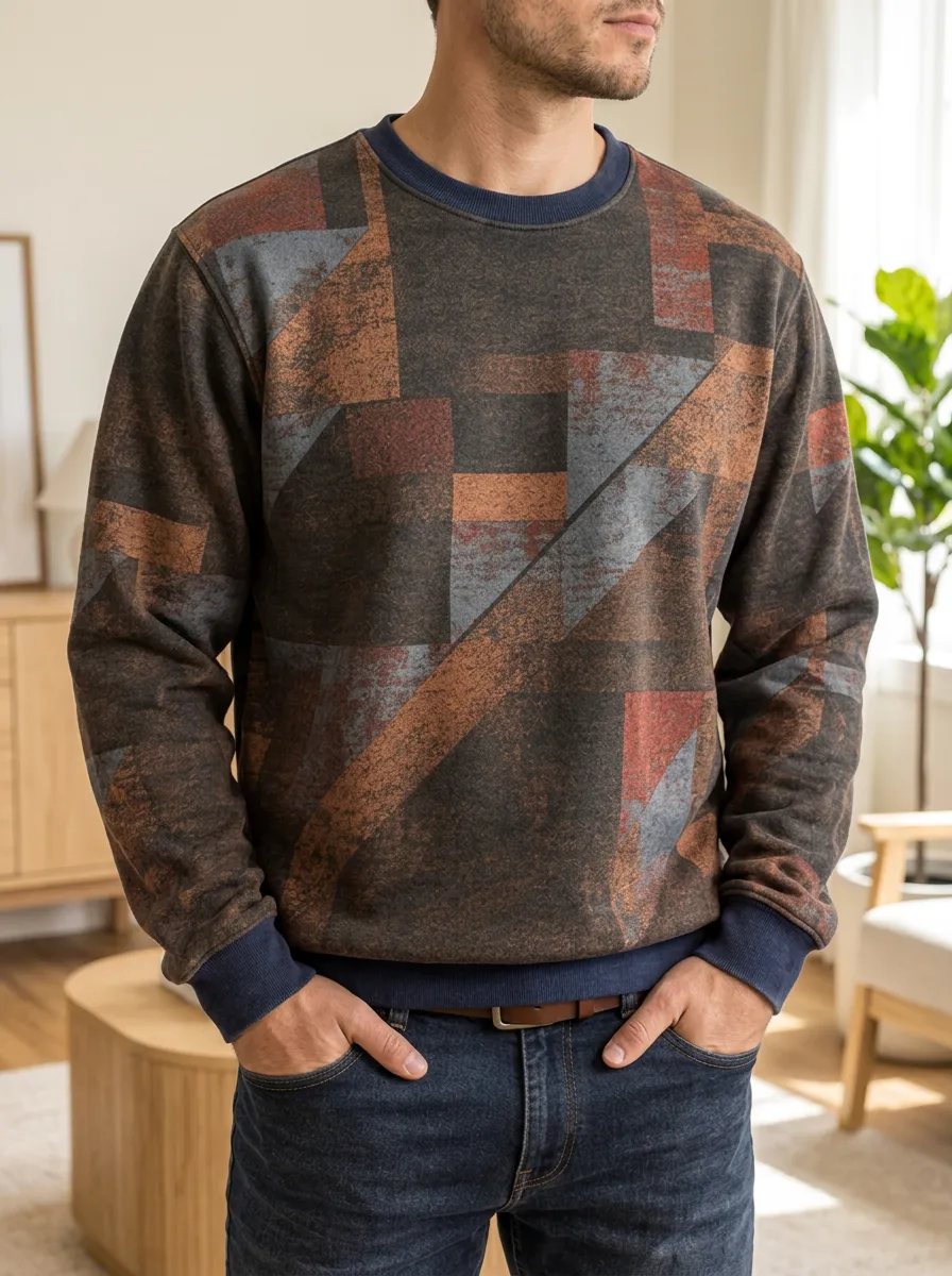 Men's Multi-Tone Geometric Print Crewneck Sweatshirt