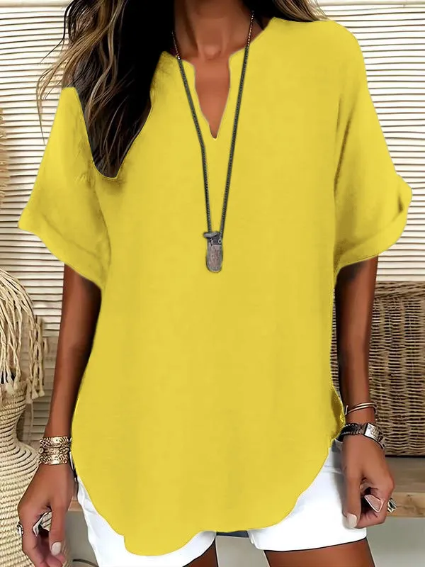 Women'S Plain Shortsleeve Blouse, Casual Solid Color Top For Daily Wear, Ladies Clothes For All Seasons, Womenswear, Shirtswomen