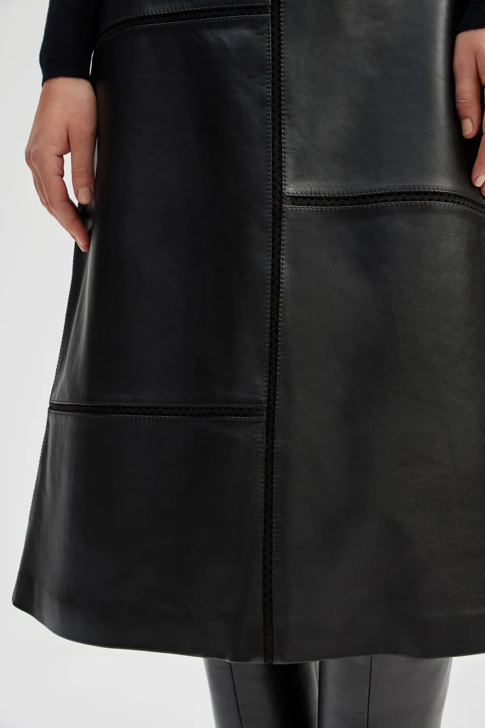 Leather Paneled Midi Skirt
