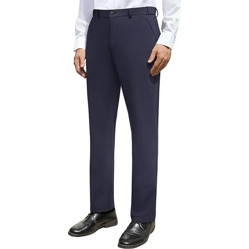 Men's No-Iron Stretch Dress Pants | Expandable Waist Flat Front Golf Pants for Business & Casual Wear