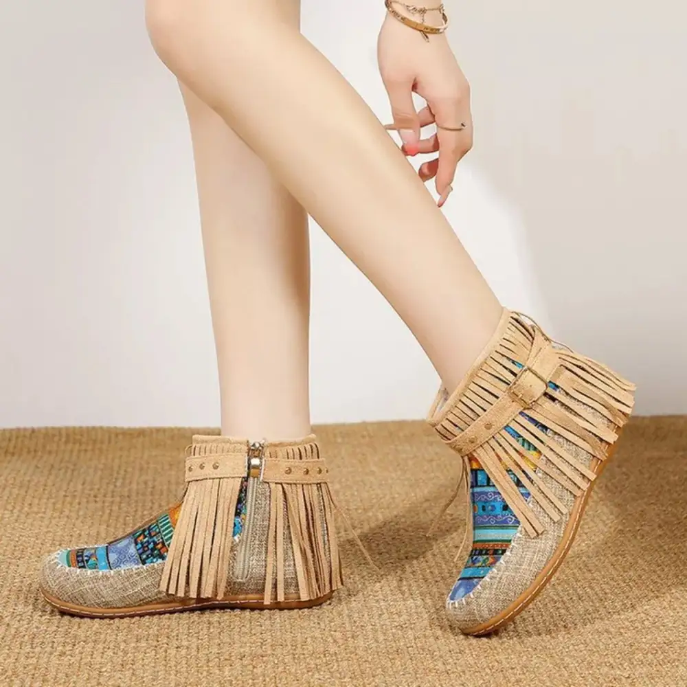 Fringe Side Zipper Ankle Boots