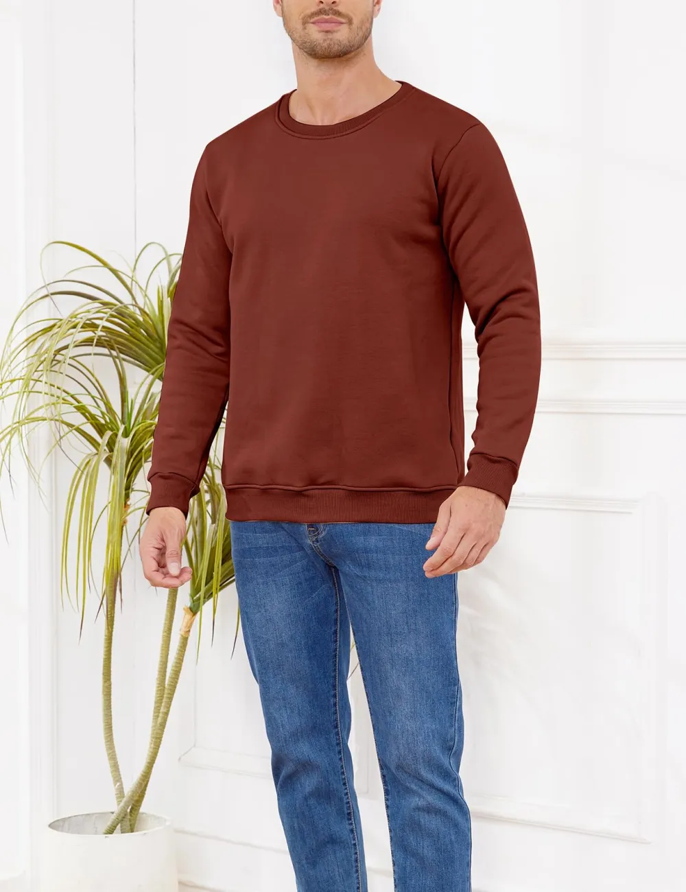Mens Fleece Crewneck Sweatshirts - Brown