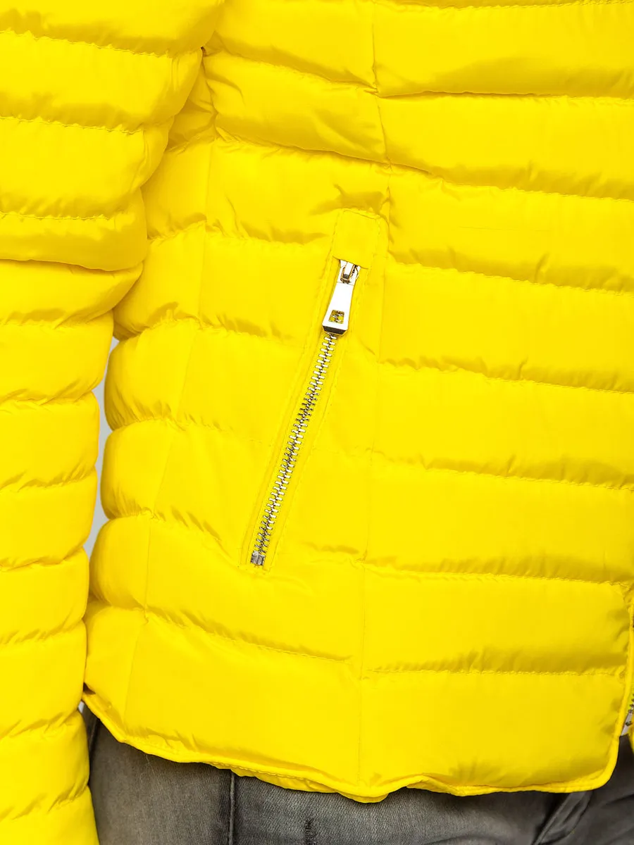 Women's Yellow Quilted Winter Jacket Without Hood