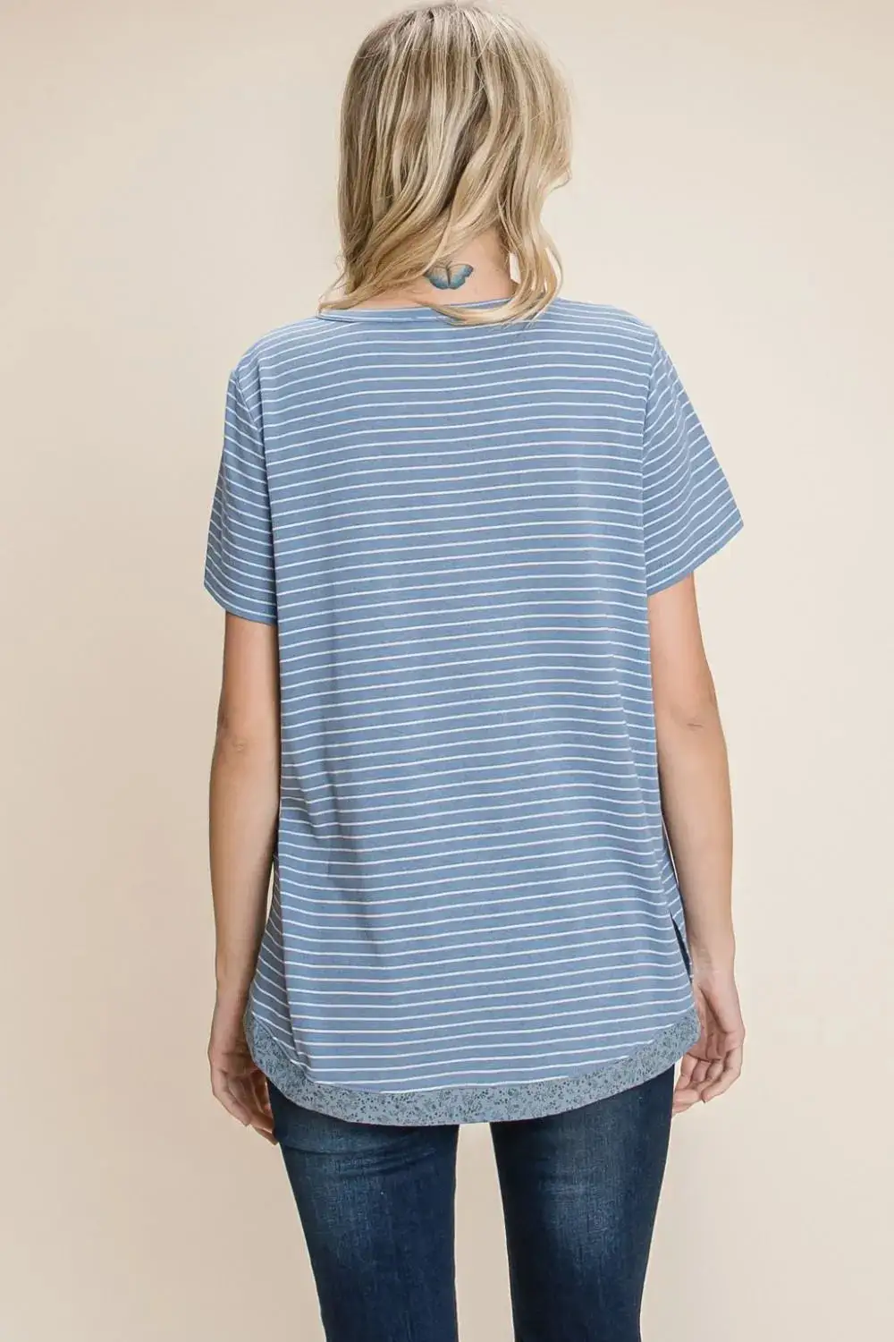 Notched-Neck Short-Sleeve Striped Cotton T-Shirt