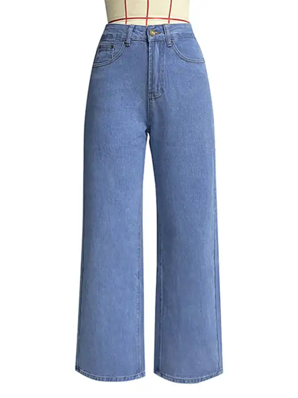 Utility High Waist Wide Leg Washed Denim Jeans