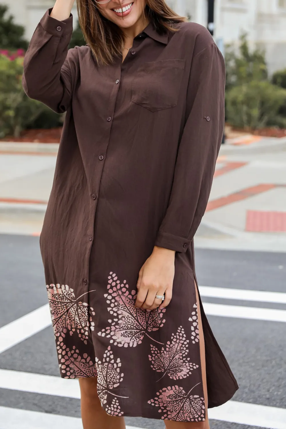 Cherished Chicness Brown Button Front Midi Dress