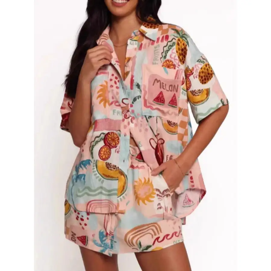 Modern Printed Button Up Shirt and Shorts Set